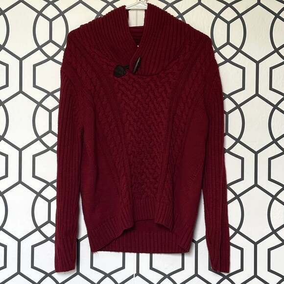 XSD Red Cable Knit Sweater with Toggle Closure Size Large - Picture 1 of 6